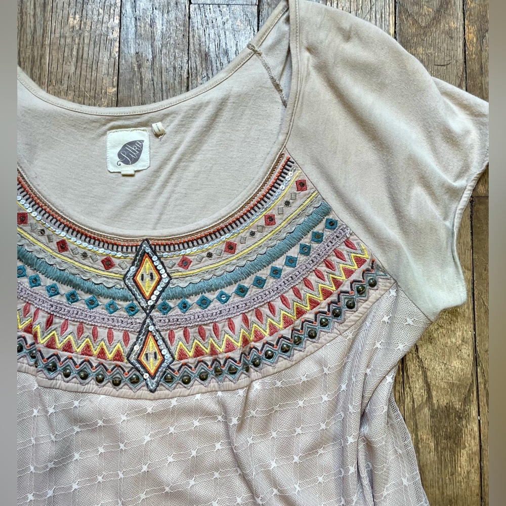 Anthropologie Embroidered Tulle Tee by Lilka in size Large